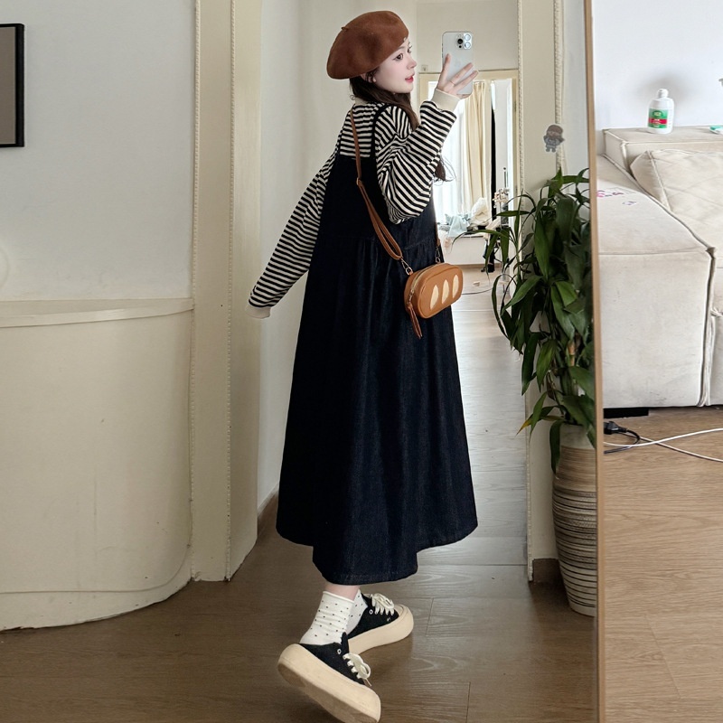 Korean Fashion Wear 2-Piece Set Denim Maternity Dress_ecoleips.com