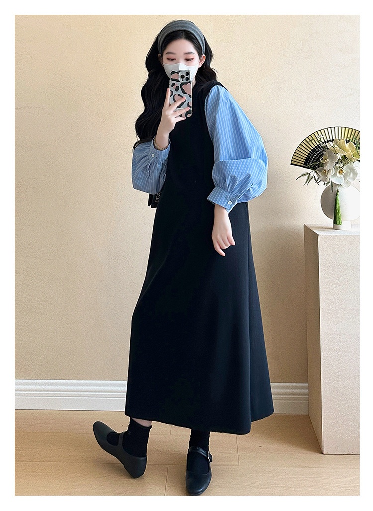 Autumn New Korean Fashion Two-Piece Patchwork Maternity Dress_ecoleips.com