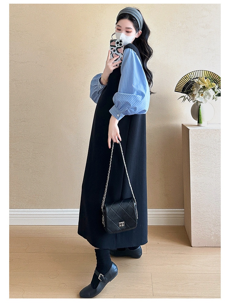 Autumn New Korean Fashion Two-Piece Patchwork Maternity Dress_ecoleips.com
