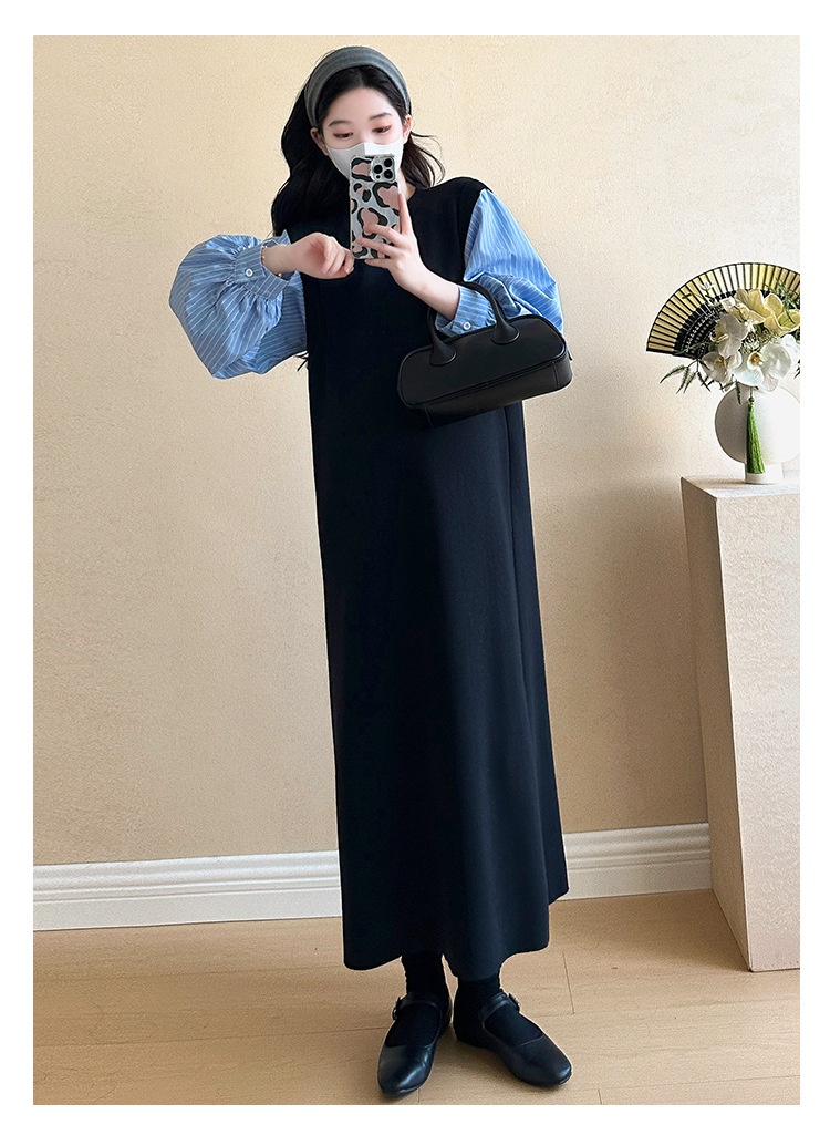 Autumn New Korean Fashion Two-Piece Patchwork Maternity Dress_ecoleips.com