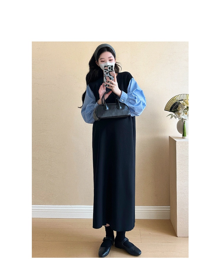Autumn New Korean Fashion Two-Piece Patchwork Maternity Dress_ecoleips.com