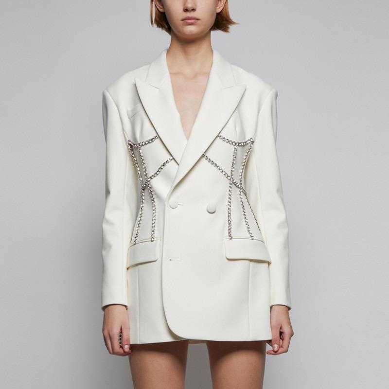 Blazer da donna in stile europeo e americano decorato con strass leggeri primaverili, alla moda, di media lunghezza_voghion.com