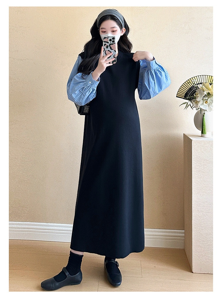 Autumn New Korean Fashion Two-Piece Patchwork Maternity Dress_ecoleips.com