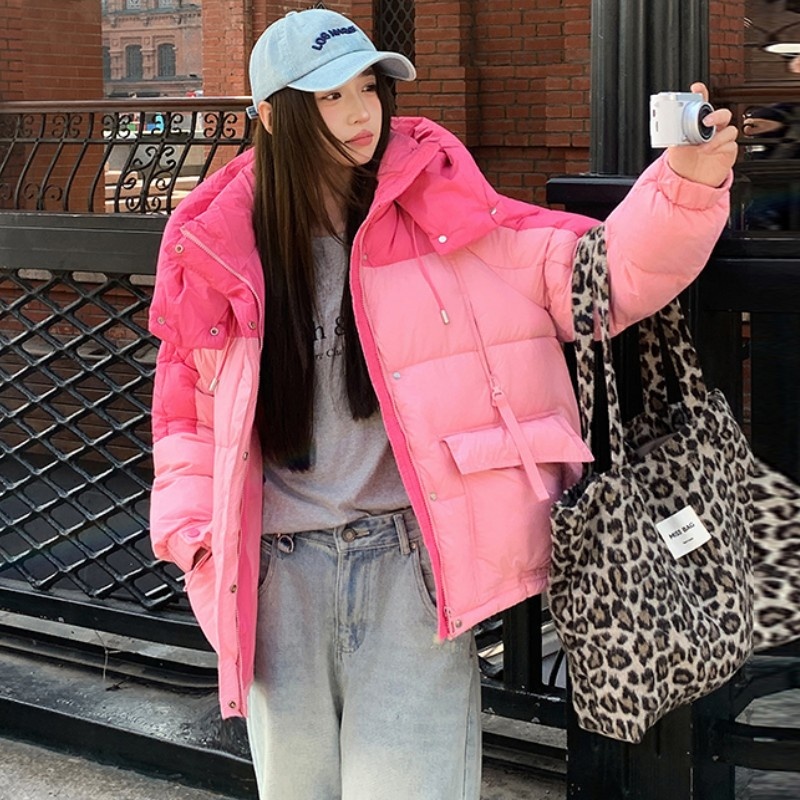 Clair 2025 Winer New Mid-Lengh Coon Jacke For Women Fashion Casual Slimming Fluffy Korean Syle Color Block Thickened_voghion.com