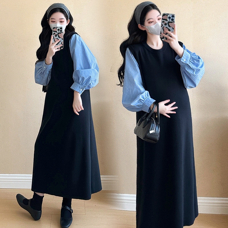 Autumn New Korean Fashion Two-Piece Patchwork Maternity Dress_ecoleips.com