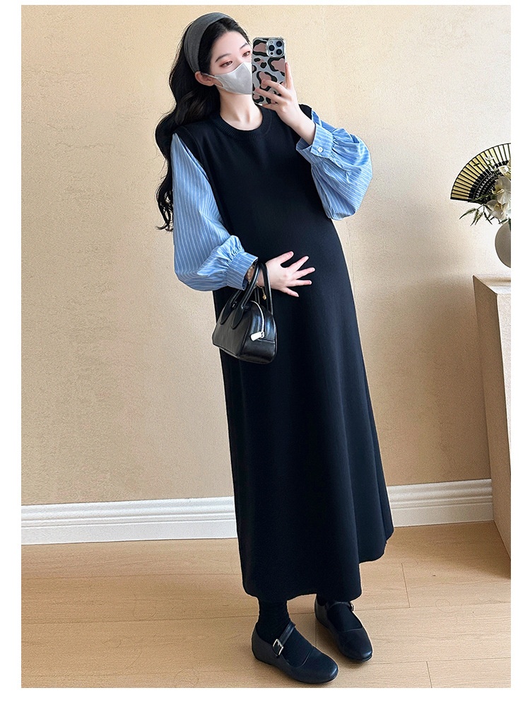 Autumn New Korean Fashion Two-Piece Patchwork Maternity Dress_ecoleips.com