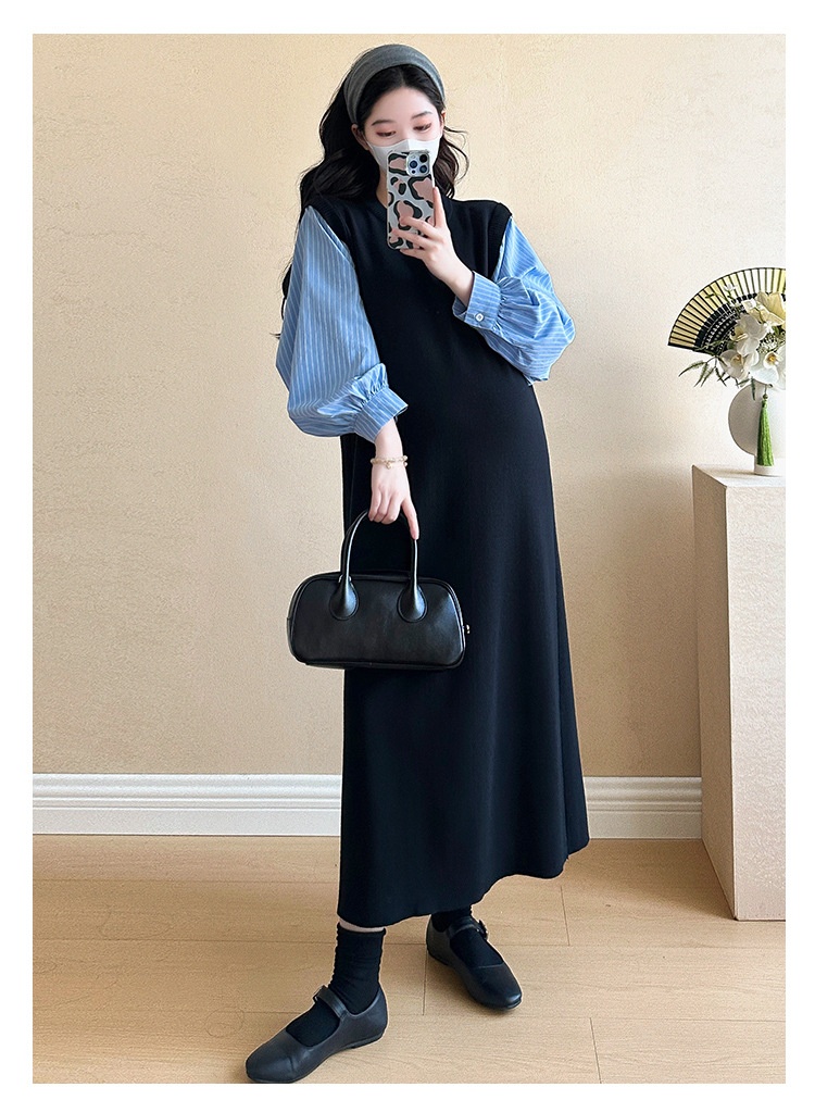Autumn New Korean Fashion Two-Piece Patchwork Maternity Dress_ecoleips.com