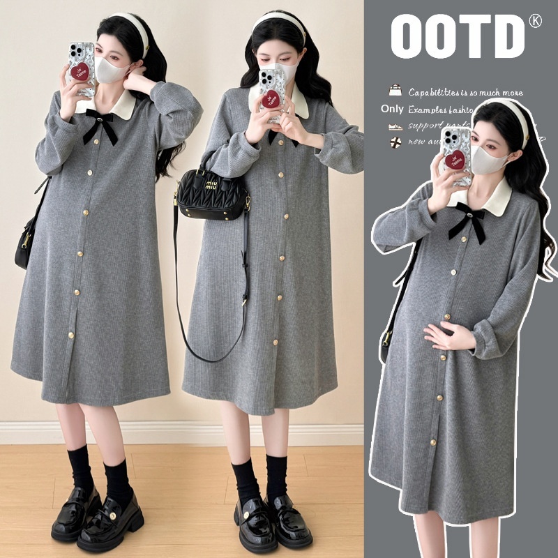 Herbstliches koreanisches Patchwork-Umstandskleid_voghion.com