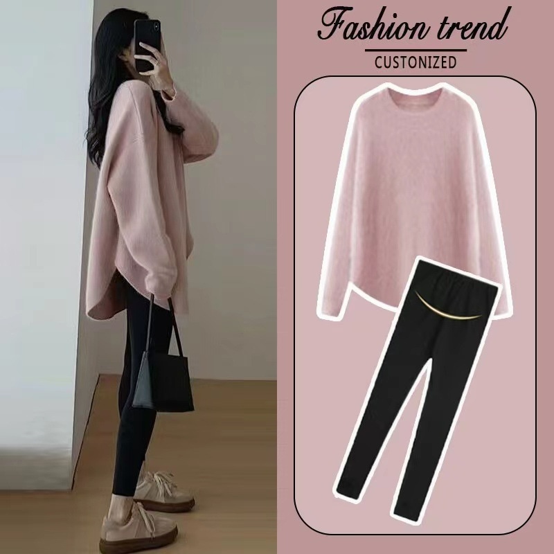 Umstandsmode Herbst Winter Neuer minimalistischer Stil Hochwertiges Strickkleid_voghion.com