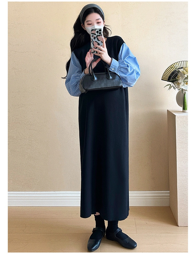 Autumn New Korean Fashion Two-Piece Patchwork Maternity Dress_ecoleips.com