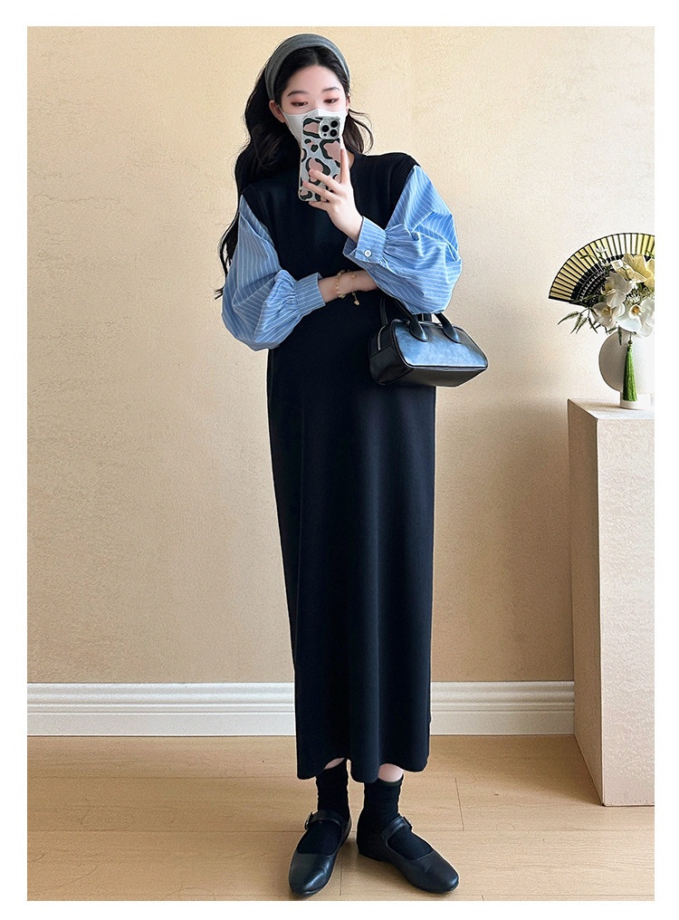 Autumn New Korean Fashion Two-Piece Patchwork Maternity Dress_ecoleips.com