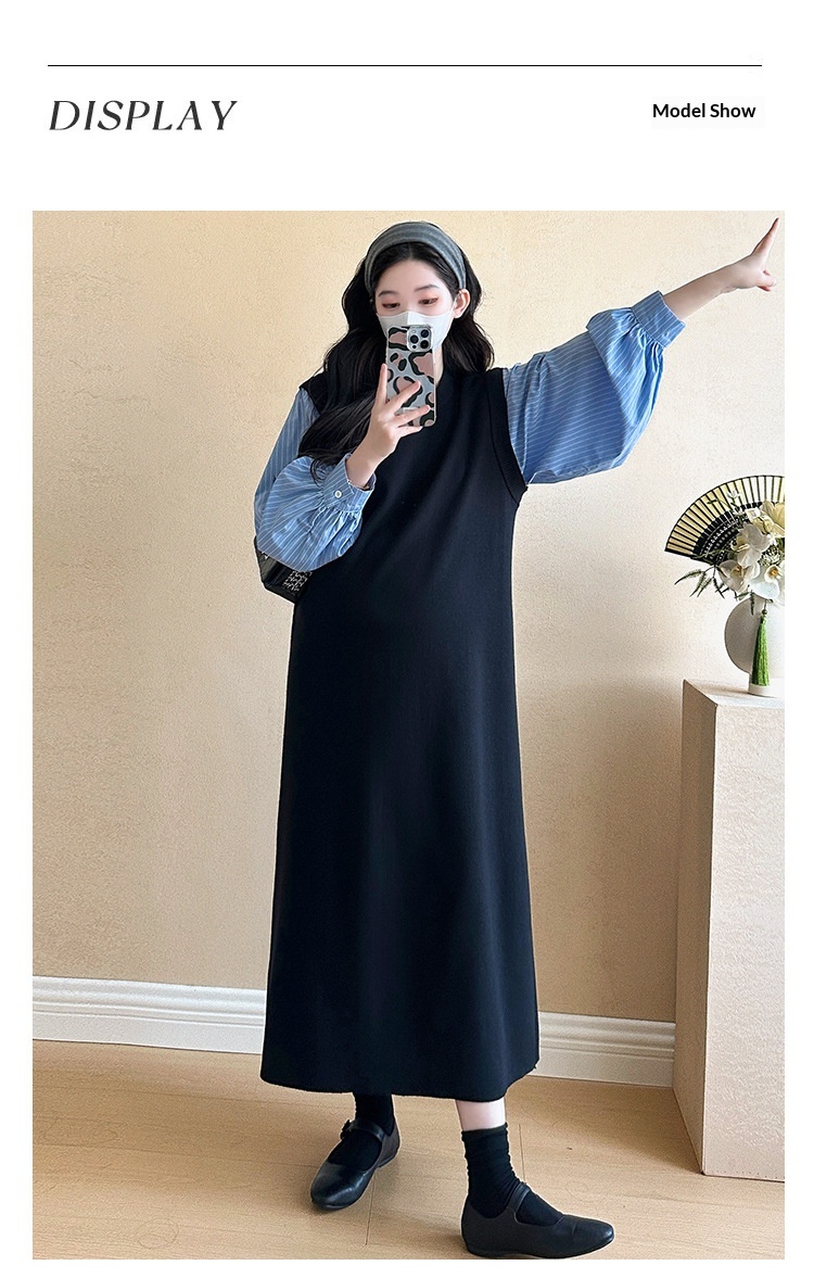 Autumn New Korean Fashion Two-Piece Patchwork Maternity Dress_ecoleips.com