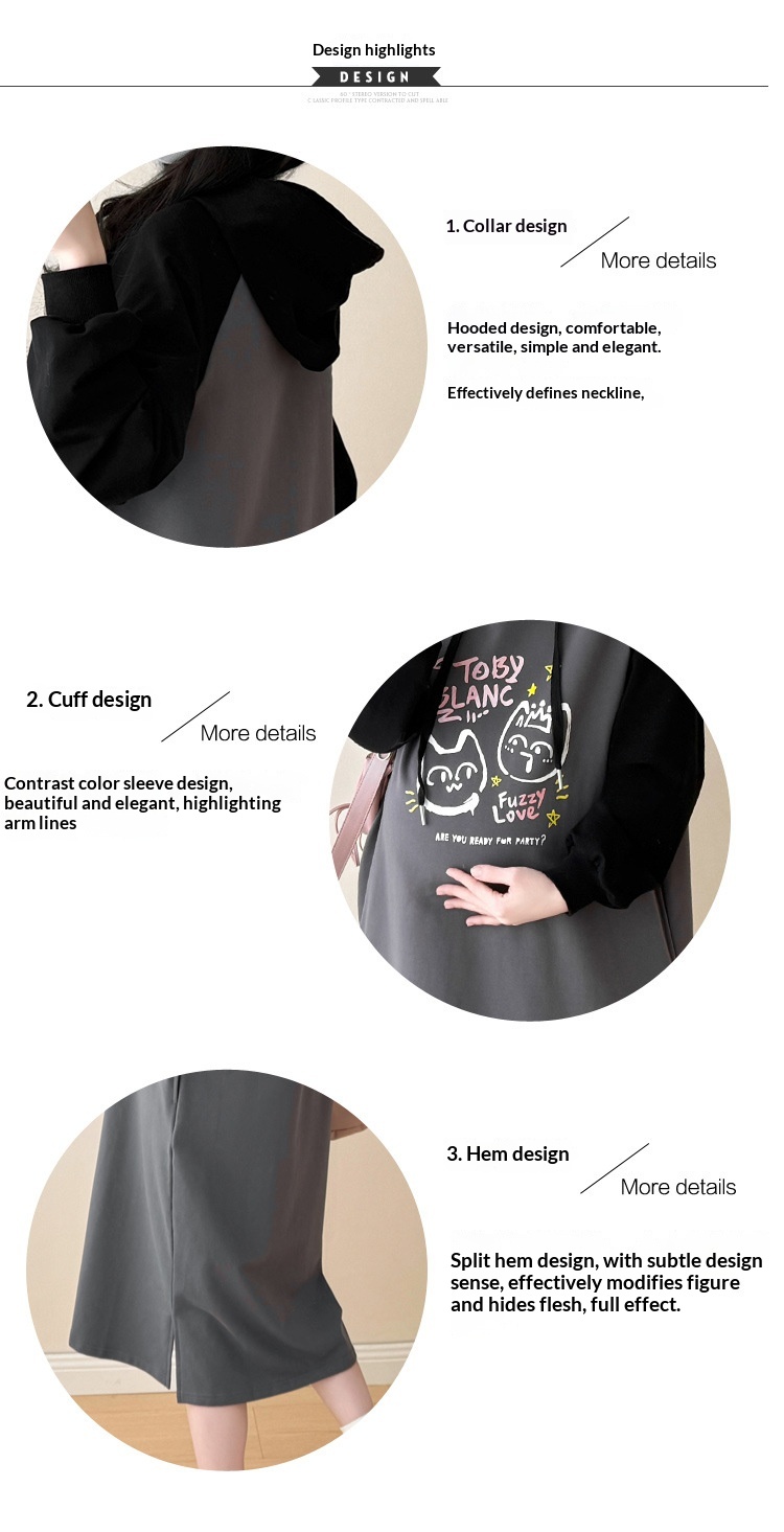 Autumn New Korean Fashion Loose Raglan Sleeve Hooded Maternity Dress_ecoleips.com