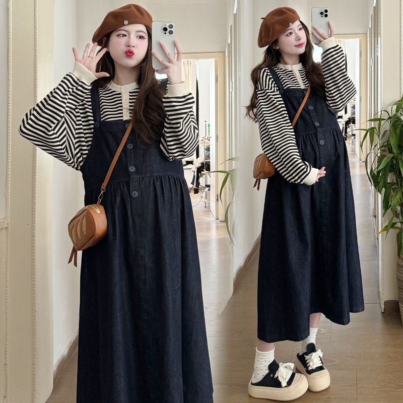 Korean Fashion Wear 2-Piece Set Denim Maternity Dress_ecoleips.com