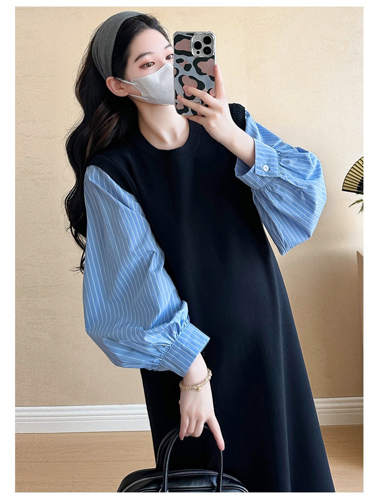 Autumn New Korean Fashion Two-Piece Patchwork Maternity Dress_ecoleips.com