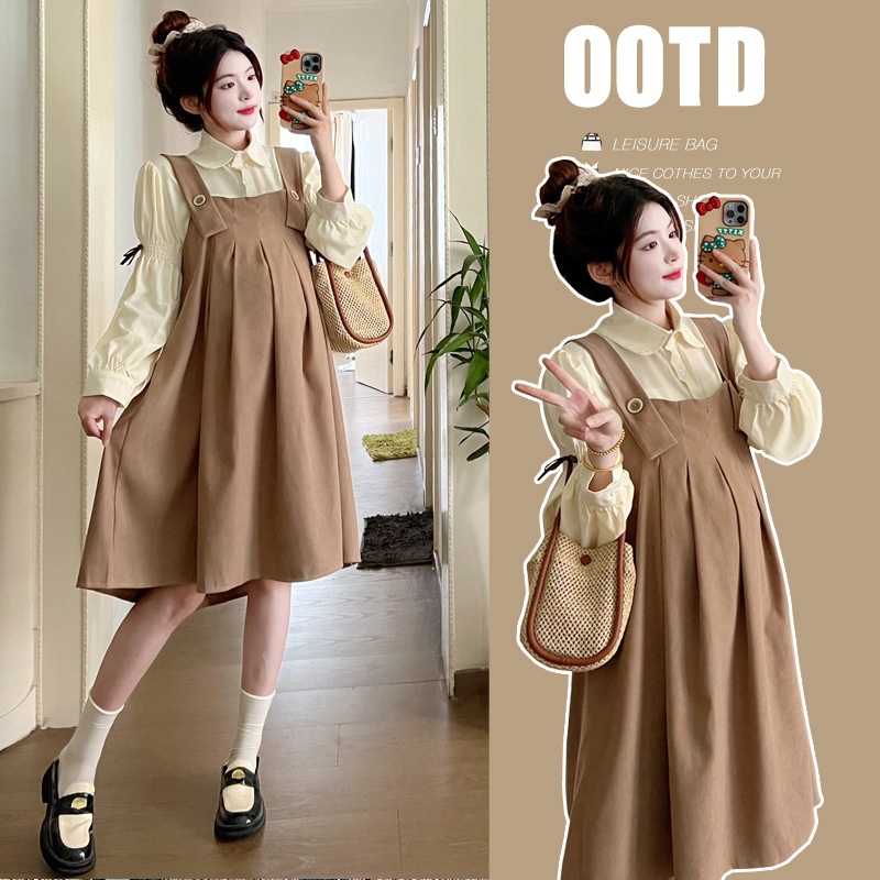 Autumn New Korean Fashion Two-Piece Maternity Nursing Dress_voghion.com