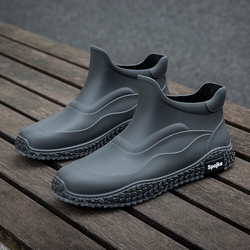 WalkPrime 2025 Heren Regen Antislip Waterdichte Korte Laarzen Bezorgers Rubber Keukenwerk Outdoor Waterschoenen met Katoen_voghion.com