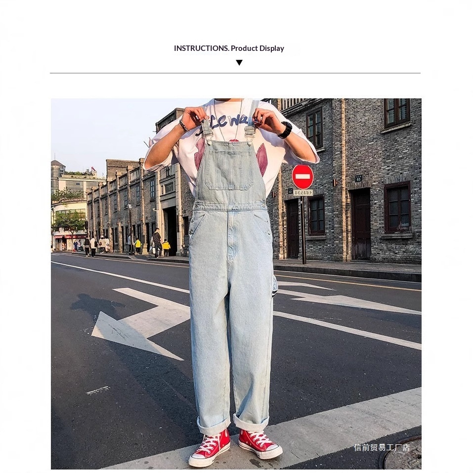 Cove Supply Cove Supply Hip-Hop Trend Men's Overalls Loose Casual Large Middle Pocket Cargo Wide-Leg Pants One-Piece Suspender Jeans_voghion.com