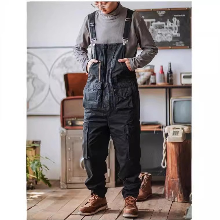 Cove Supply Cove Supply 2024 Trendy Brand Straight Multi-Pocket Cargo Overalls Men's Light Green Hip-Hop Jumpsuit Couple Style Suspender Pants_voghion.com