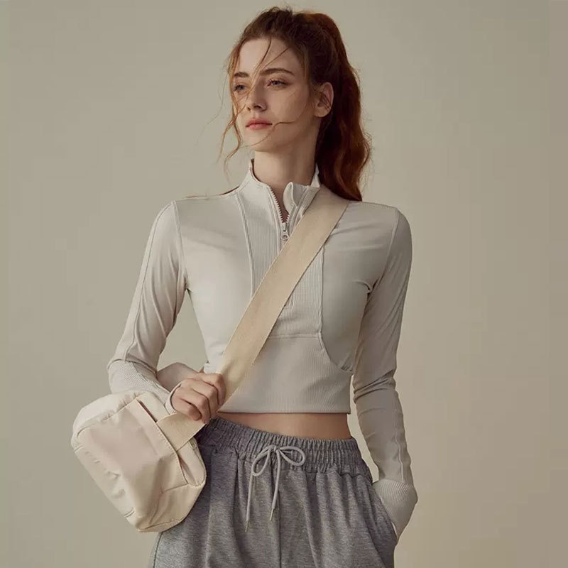 Surge Lulu Sports hardloop- en fitnesstop met halve rits voor de herfst en winter, afslankende trainings- en yogajas met lange mouwen_voghion.com