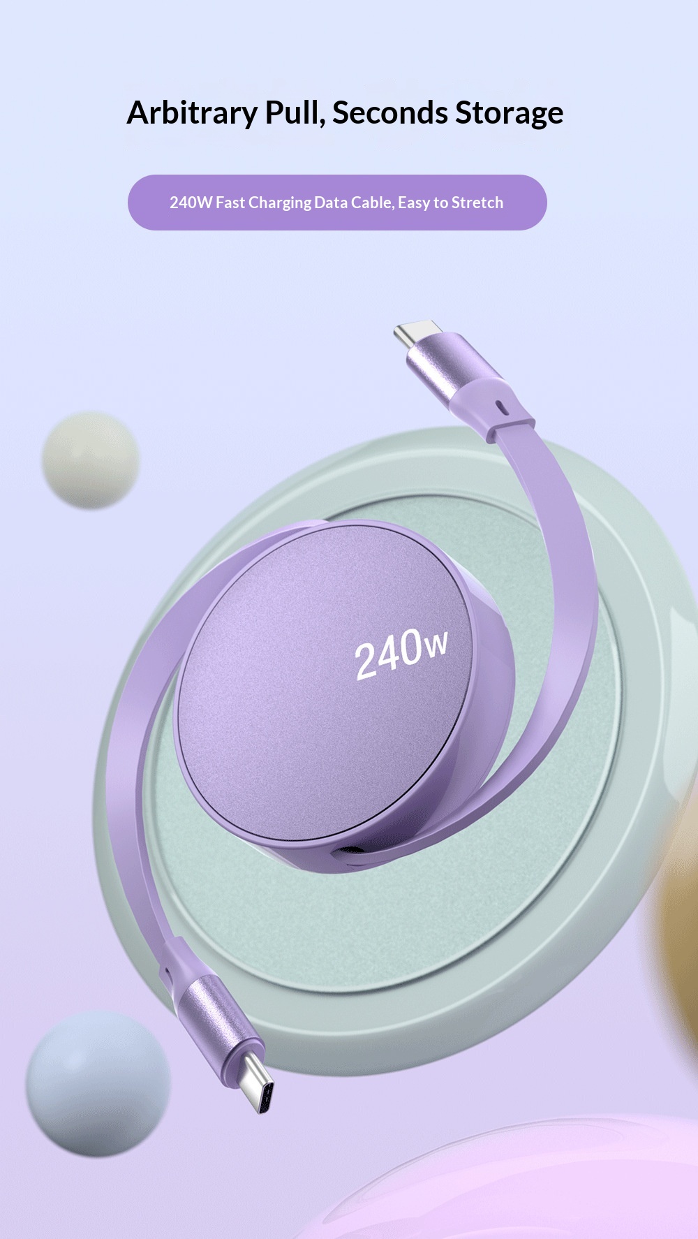 Cavo dati singolo retrattile TechCore da 240 W compatibile con iPhone 15 Huawei Pura Phone Cable Dual C per ricarica rapida per tablet_voghion.com