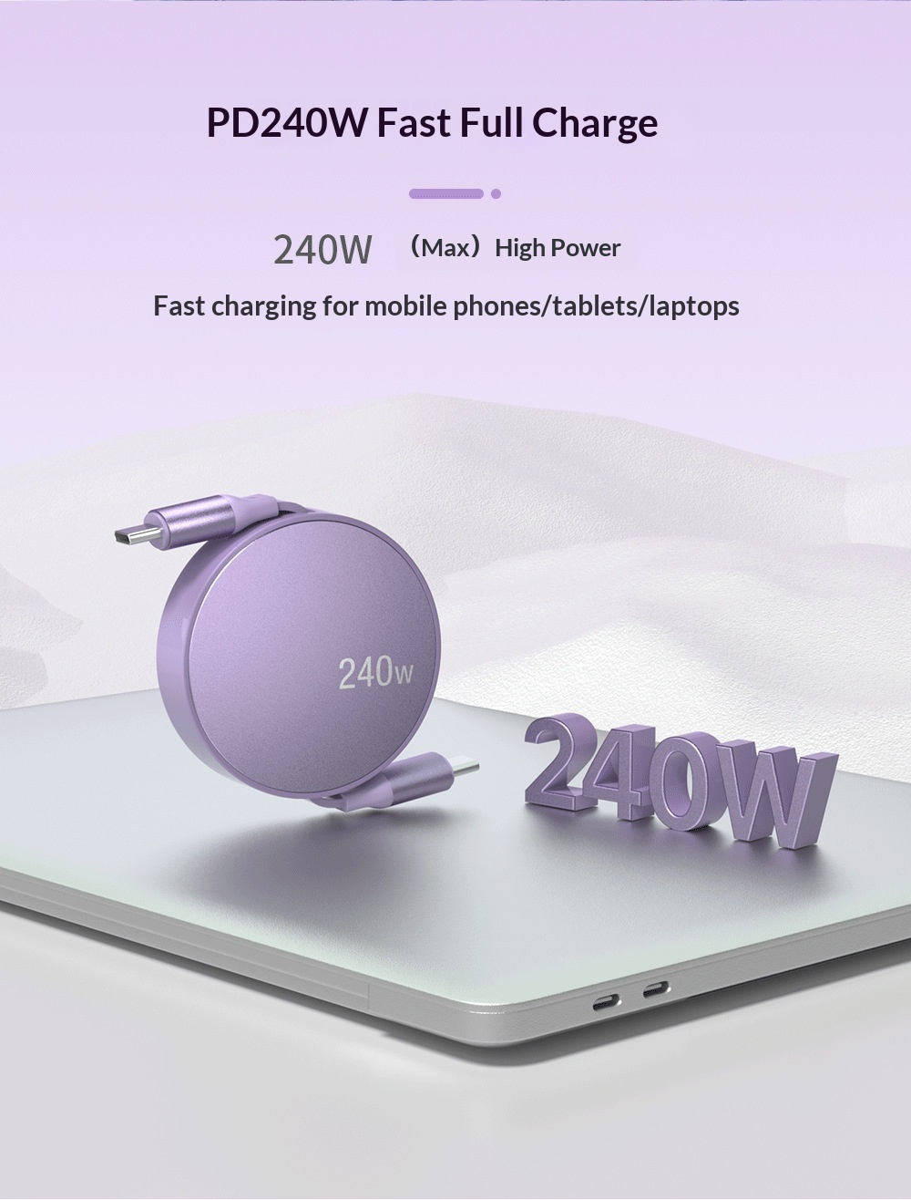 Cavo dati singolo retrattile TechCore da 240 W compatibile con iPhone 15 Huawei Pura Phone Cable Dual C per ricarica rapida per tablet_voghion.com