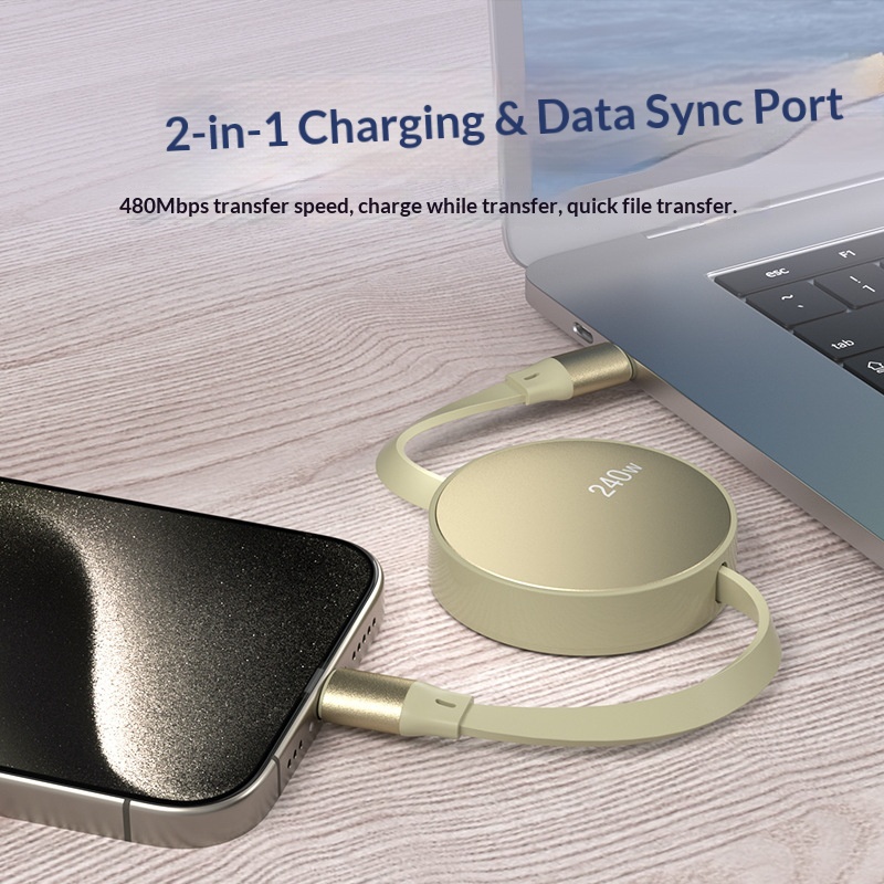 Cavo dati singolo retrattile TechCore da 240 W compatibile con iPhone 15 Huawei Pura Phone Cable Dual C per ricarica rapida per tablet_voghion.com