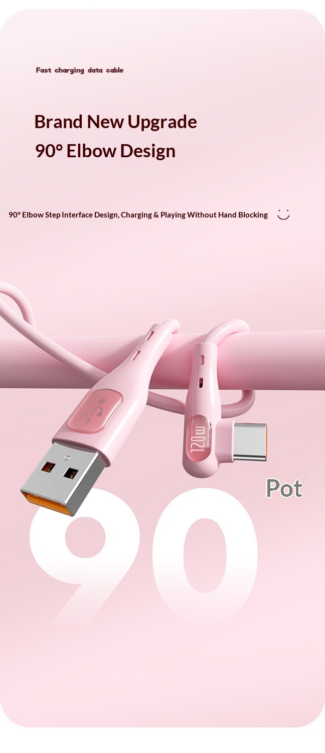 TechCore Game Elbow Datenkabel kompatibel mit iPhone 15, Huawei Flash, Honor 6A, Xiaomi, 120W Schnellladefunktion_voghion.com