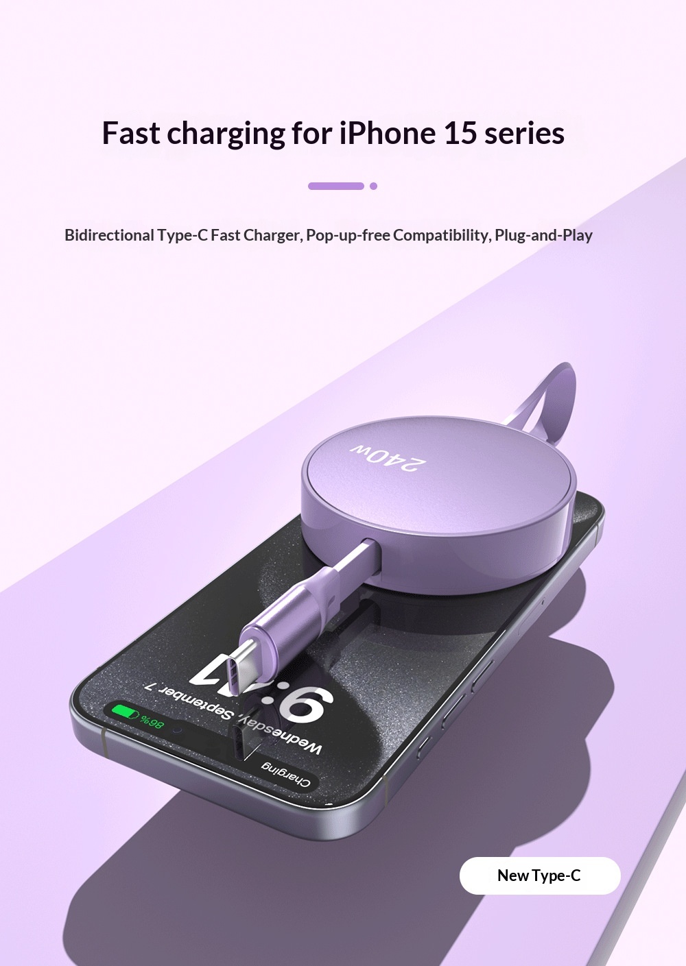 Cavo dati singolo retrattile TechCore da 240 W compatibile con iPhone 15 Huawei Pura Phone Cable Dual C per ricarica rapida per tablet_voghion.com