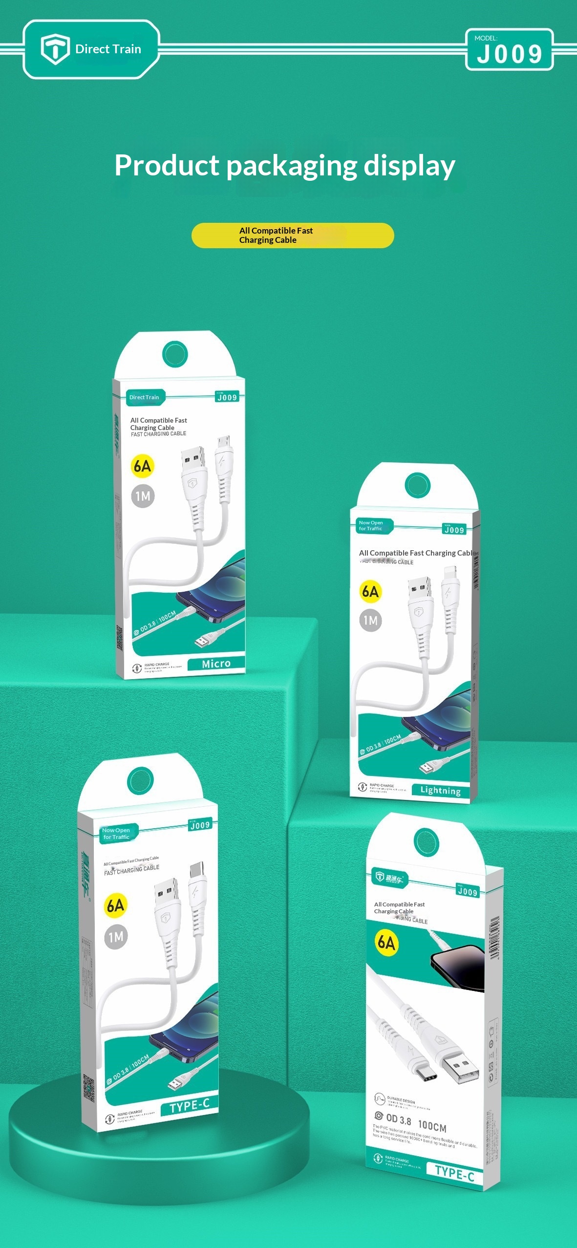 TechCore 100W Vollkompatibles Schnellladekabel mit 6A Datenübertragung, geeignet für Android-, iPhone- und Huawei-Smartphones mit USB-C-Anschluss_voghion.com