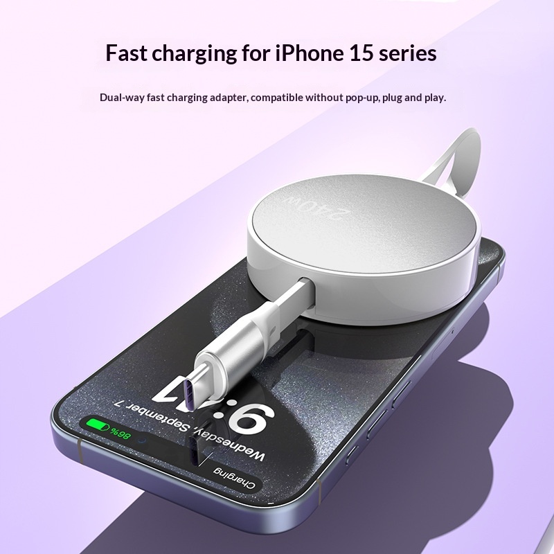 Cavo dati singolo retrattile TechCore da 240 W compatibile con iPhone 15 Huawei Pura Phone Cable Dual C per ricarica rapida per tablet_voghion.com