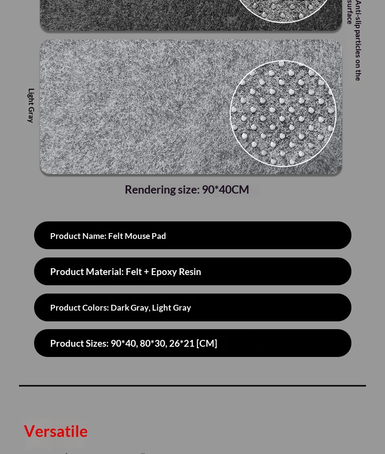 TechCore Large Mouse Pad Simple Solid Color Thickened Drip Plastic Non-Slip Computer Office Felt Calligraphy Mat_voghion.com