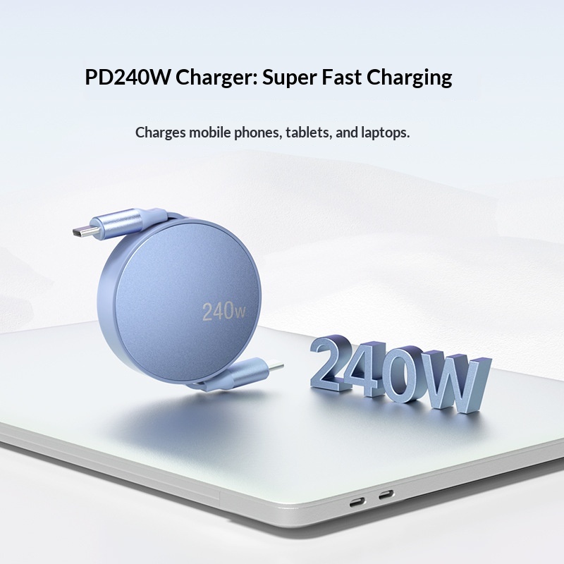 Cavo dati singolo retrattile TechCore da 240 W compatibile con iPhone 15 Huawei Pura Phone Cable Dual C per ricarica rapida per tablet_voghion.com