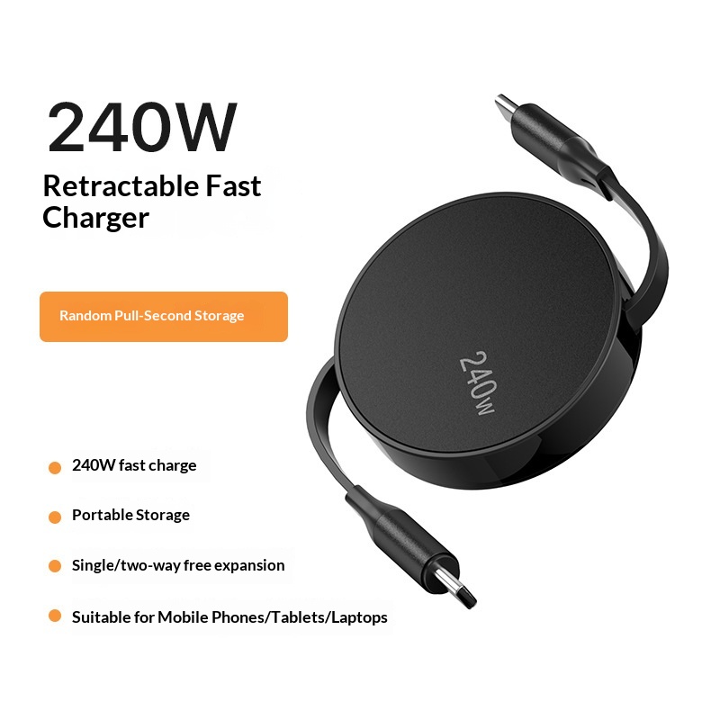 Cavo dati singolo retrattile TechCore da 240 W compatibile con iPhone 15 Huawei Pura Phone Cable Dual C per ricarica rapida per tablet_voghion.com