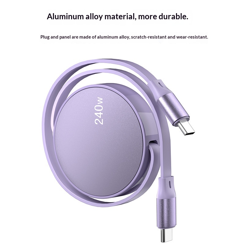 Cavo dati singolo retrattile TechCore da 240 W compatibile con iPhone 15 Huawei Pura Phone Cable Dual C per ricarica rapida per tablet_voghion.com