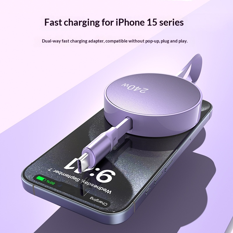 Cavo dati singolo retrattile TechCore da 240 W compatibile con iPhone 15 Huawei Pura Phone Cable Dual C per ricarica rapida per tablet_voghion.com