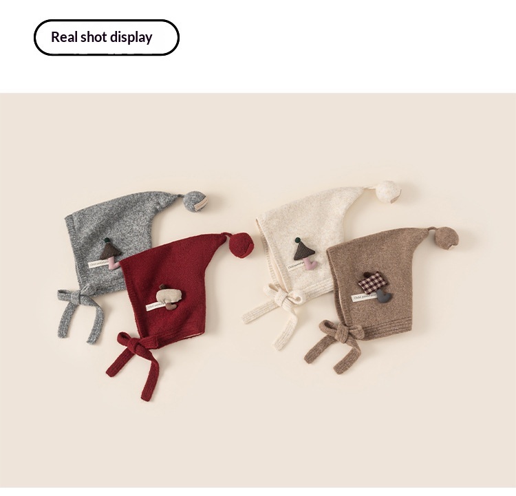 Bonnet d'hiver fille en tricot avec pompon et protège-oreilles_voghion.com