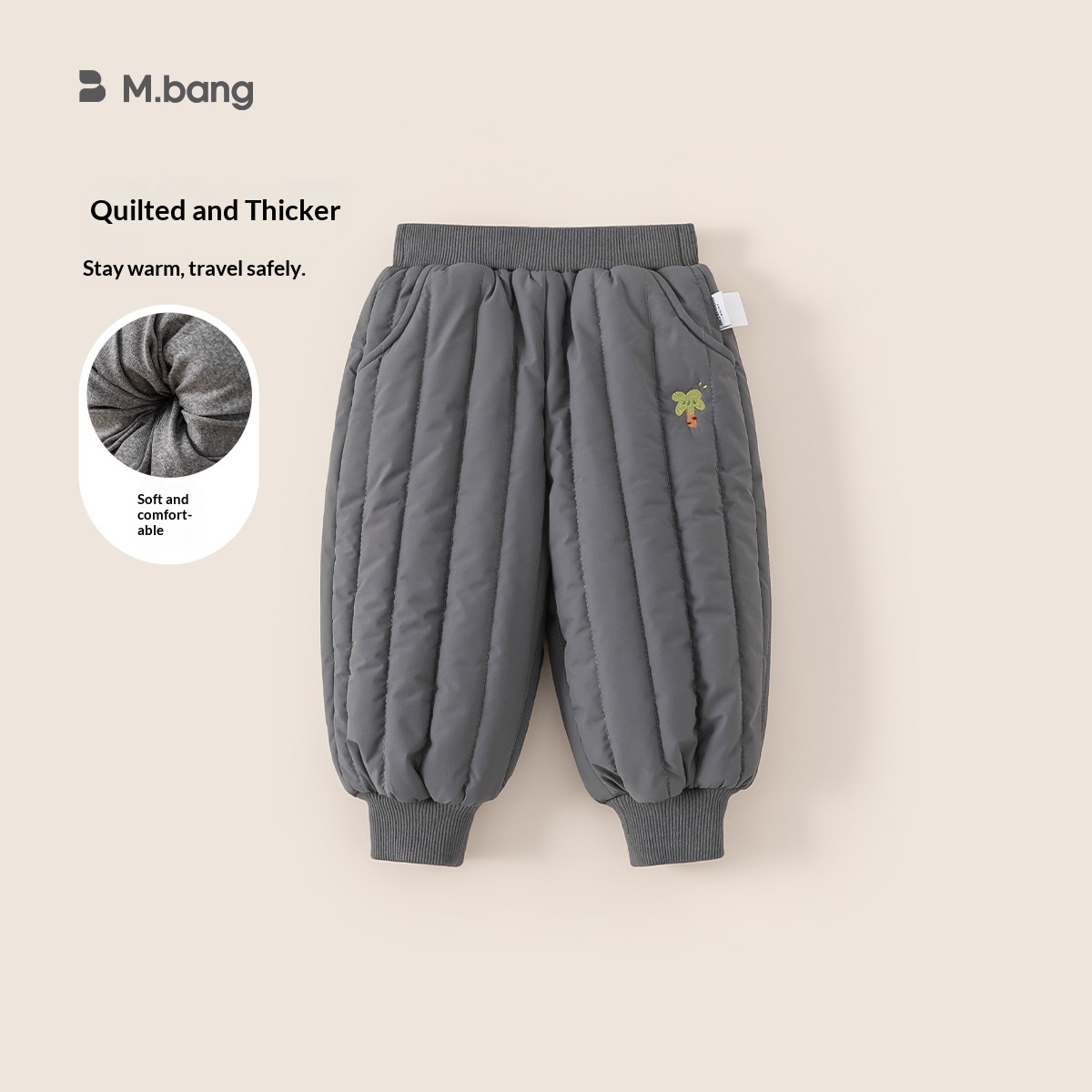 Alyce-xiyue1baobao Bangxuan Clothing Winter Children's Solid Color Casual Long Embroidered Jogger Boys' Cotton Pants_voghion.com