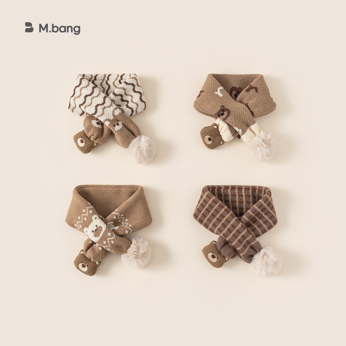 Alyce-xiyue1baobao Bangxuan 2025 Winter New Children's Warmer Crossed Baby Girl Neck Cover Retro Pom-Pom Warm Boys Scarf_voghion.com