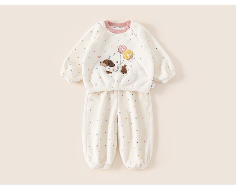 Mädchen Plüsch Schlafanzug Mit Punkten Winter Hausanzug Set_voghion.com