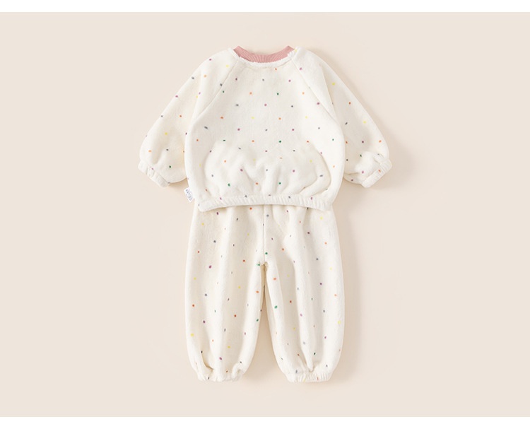 Mädchen Plüsch Schlafanzug Mit Punkten Winter Hausanzug Set_voghion.com