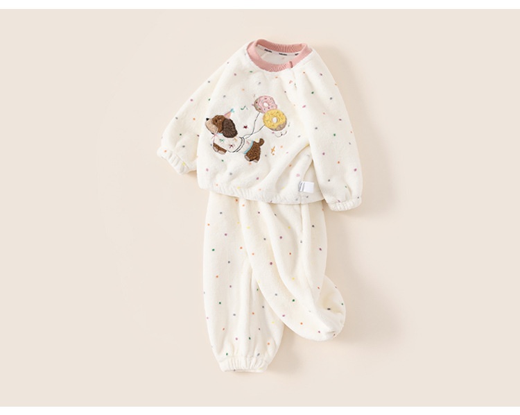Mädchen Plüsch Schlafanzug Mit Punkten Winter Hausanzug Set_voghion.com