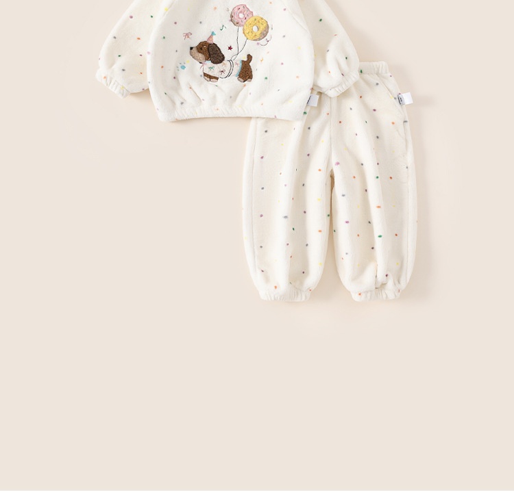 Mädchen Plüsch Schlafanzug Mit Punkten Winter Hausanzug Set_voghion.com