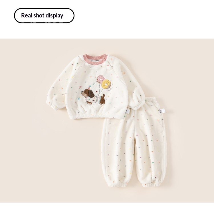 Mädchen Plüsch Schlafanzug Mit Punkten Winter Hausanzug Set_voghion.com