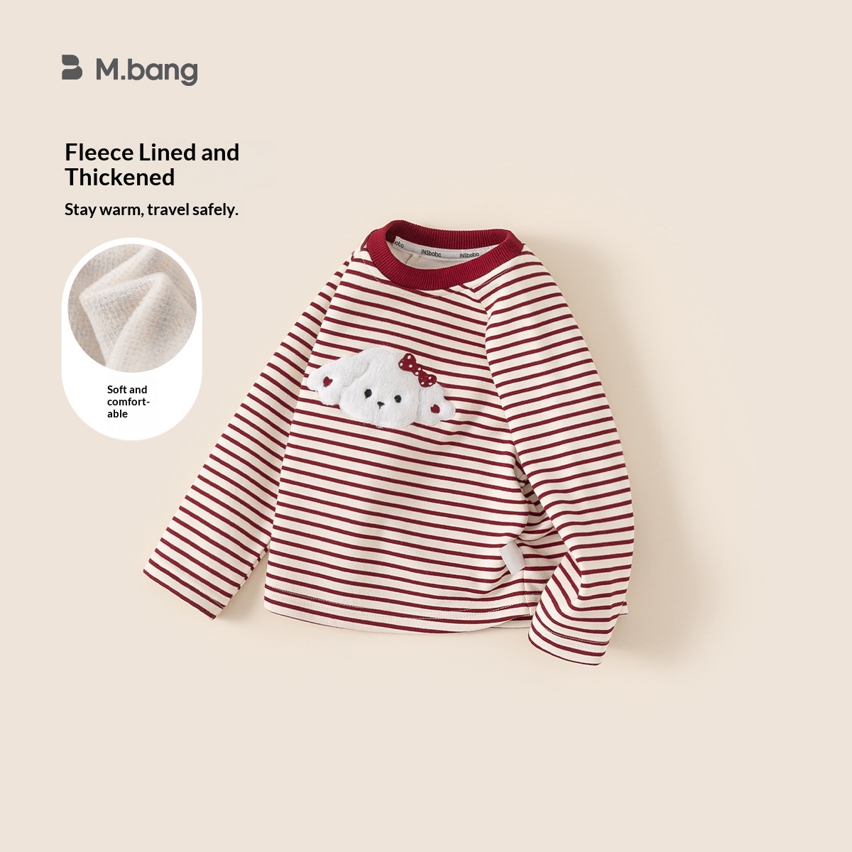 Alyce-xiyue1baobao Bangxuan Clothing Winter Clothes Children's Tops Fleece-Lined Warm Inner Wear Color-Block Striped Long-Sleeve Girls'_voghion.com