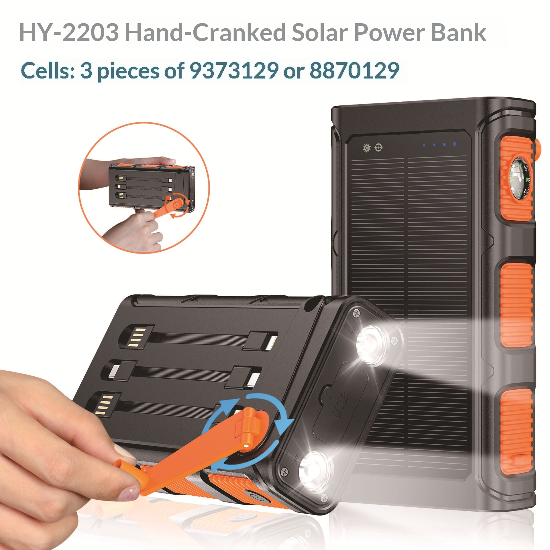 Sınır Ötesi Güneş Enerjili Şarj Cihazı, Büyük Kapasiteli 30000mAh, El Kranklı, Dahili Kablolu, Dizüstü Bilgisayar İçin_voghion.com