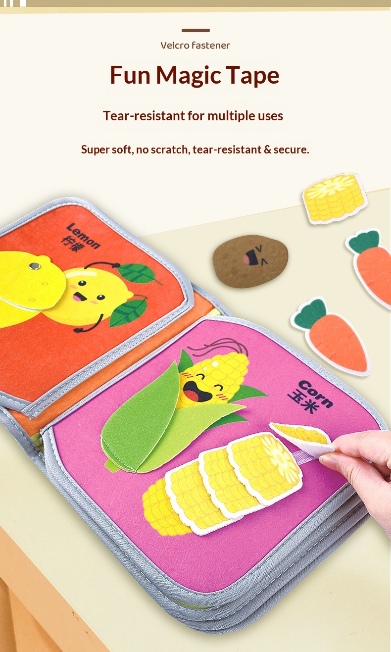 Baby Book Animals Vegetables Children Early Education Cognitive Velcro Felt Cloth Tear-Resistant Design_voghion.com