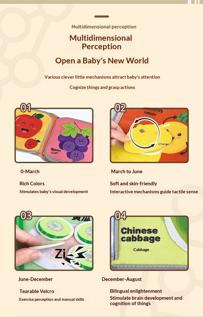 Baby Book Animals Vegetables Children Early Education Cognitive Velcro Felt Cloth Tear-Resistant Design_voghion.com