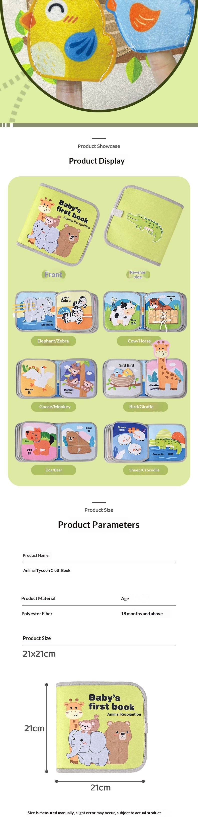 Baby Book Animals Vegetables Children Early Education Cognitive Velcro Felt Cloth Tear-Resistant Design_voghion.com