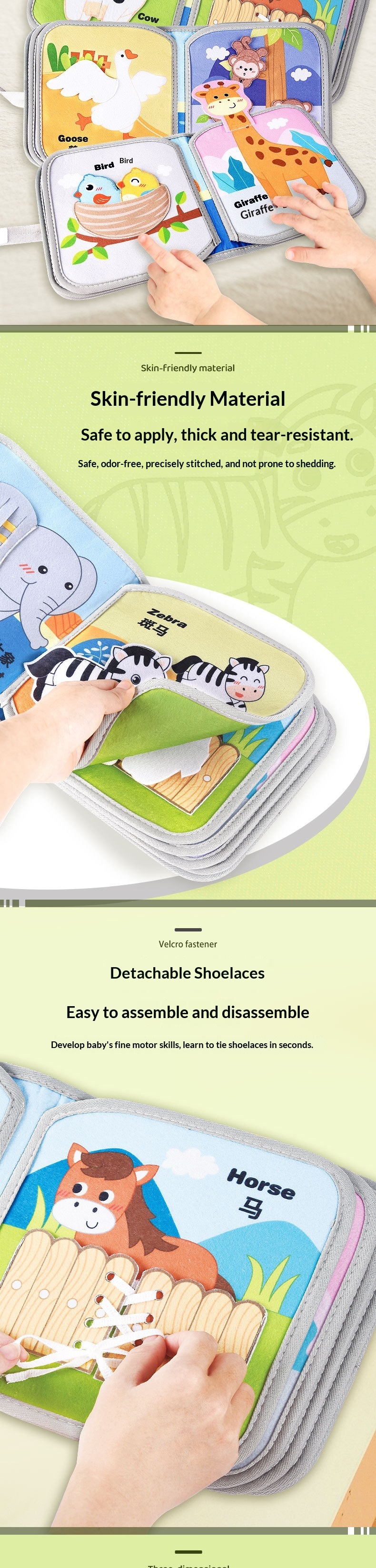 Baby Book Animals Vegetables Children Early Education Cognitive Velcro Felt Cloth Tear-Resistant Design_voghion.com
